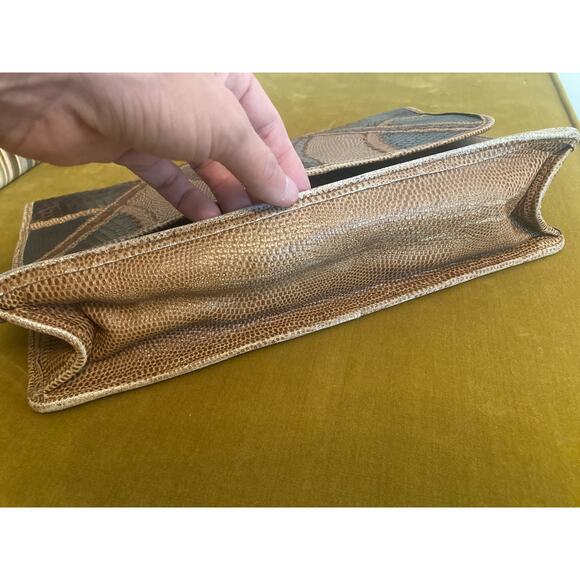 Carlos Falchi Vintage Fabulous Large Brown Skins Leather & Snakeskin Clutch - Picture 7 of 8